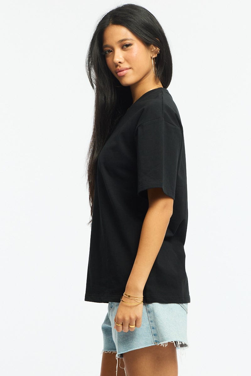 Black Oversized Tee V-neck Short Sleeve for Ally Fashion