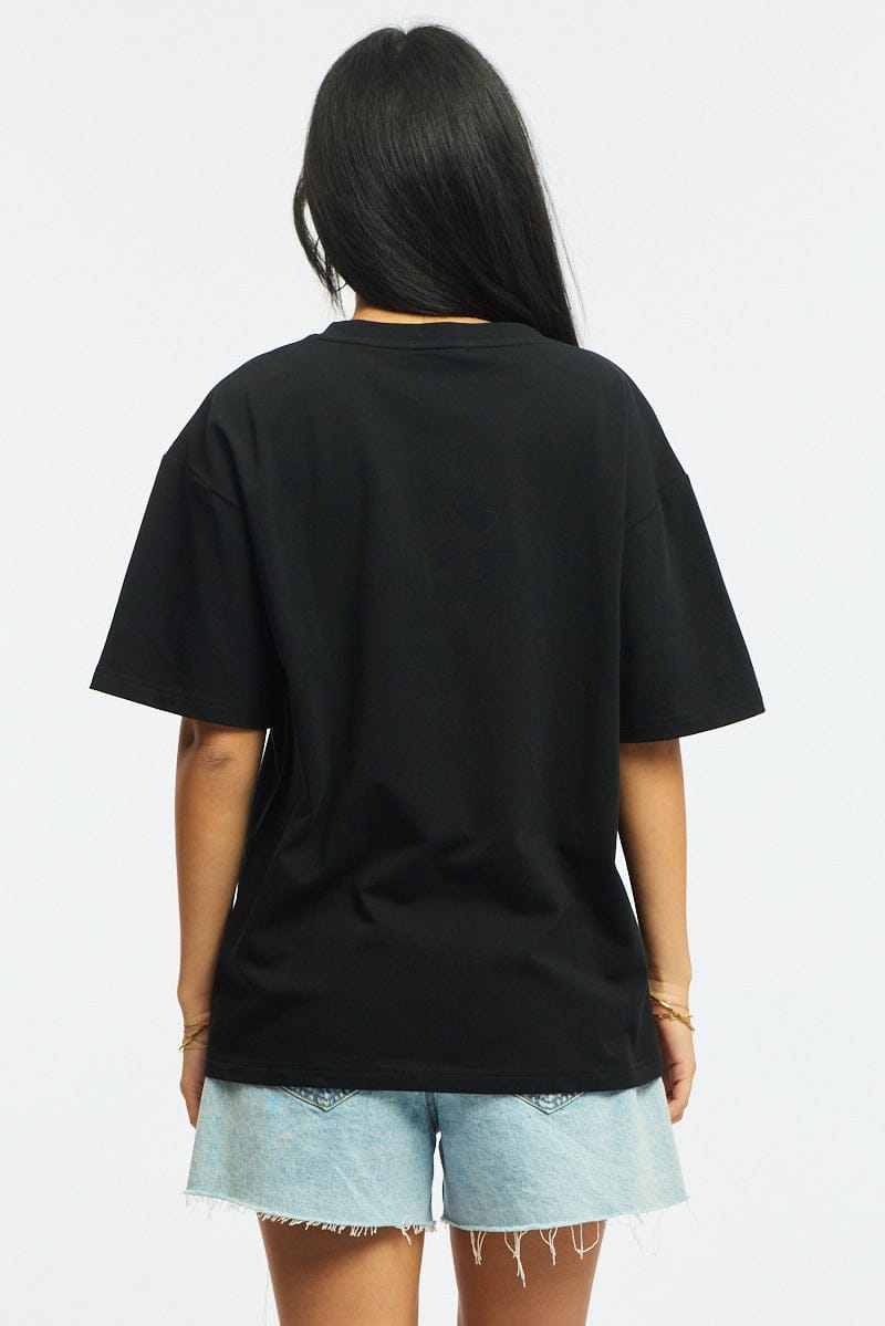 Black Oversized Tee V-neck Short Sleeve for Ally Fashion
