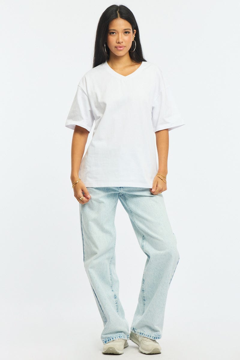 White Oversized Tee V-neck Short Sleeve for Ally Fashion