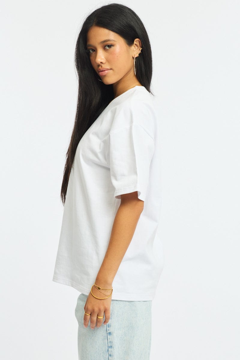 White Oversized Tee V-neck Short Sleeve for Ally Fashion