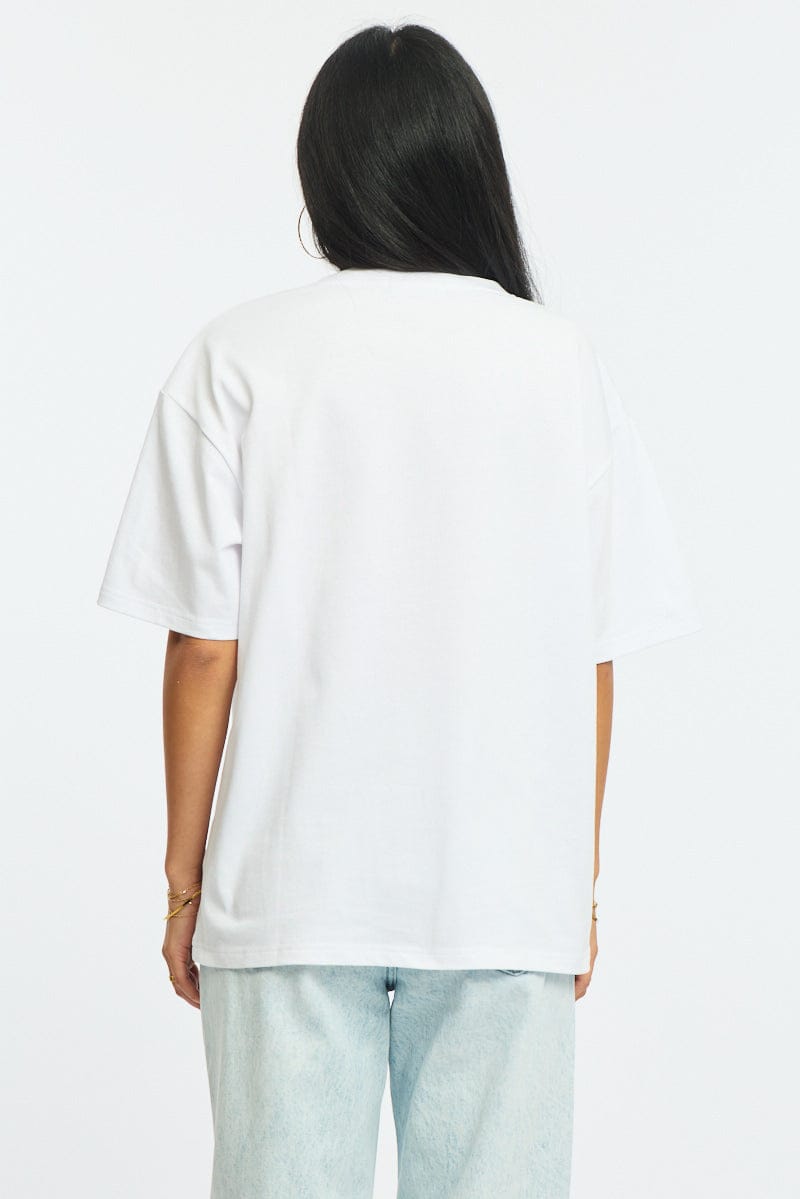 White Oversized Tee V-neck Short Sleeve for Ally Fashion