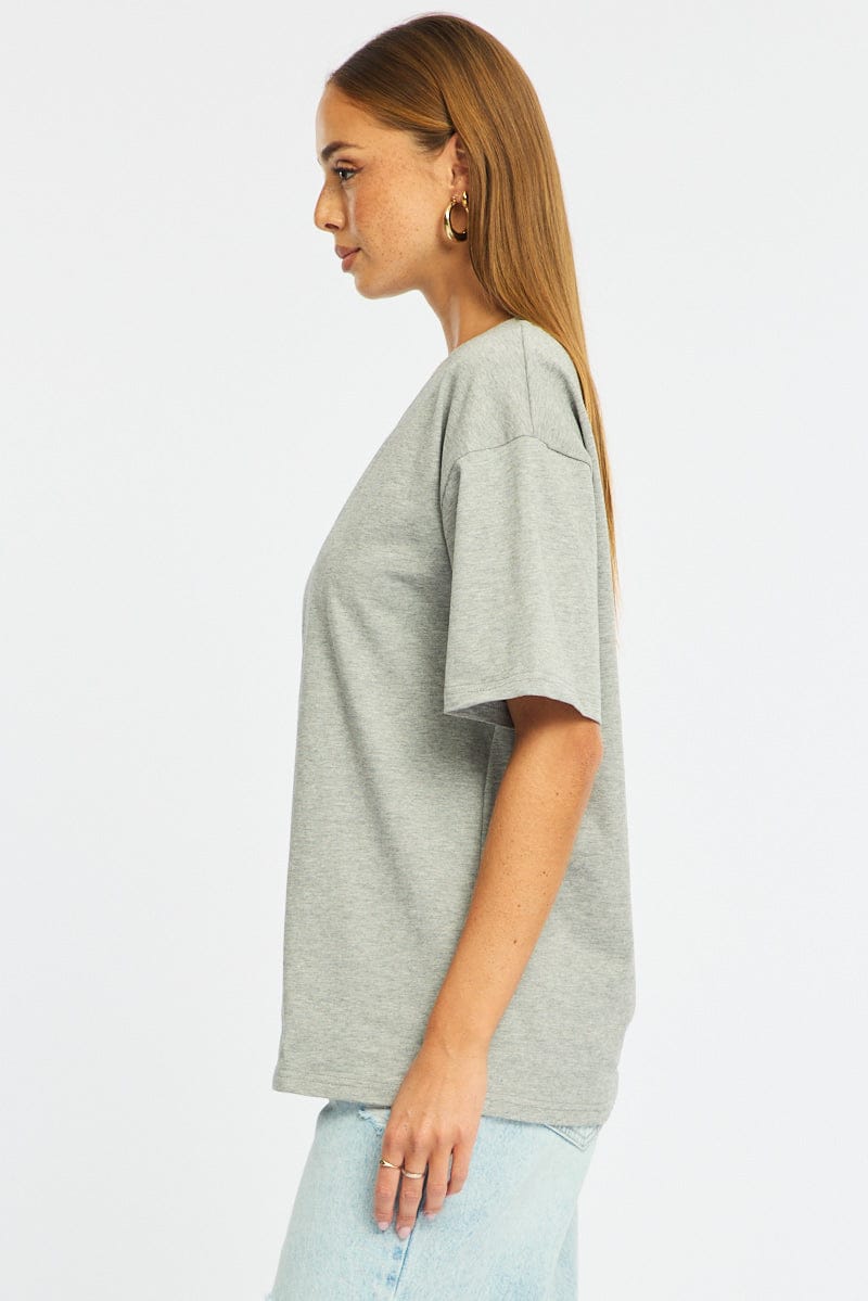 Grey Oversized Tee V-neck Short Sleeve for Ally Fashion
