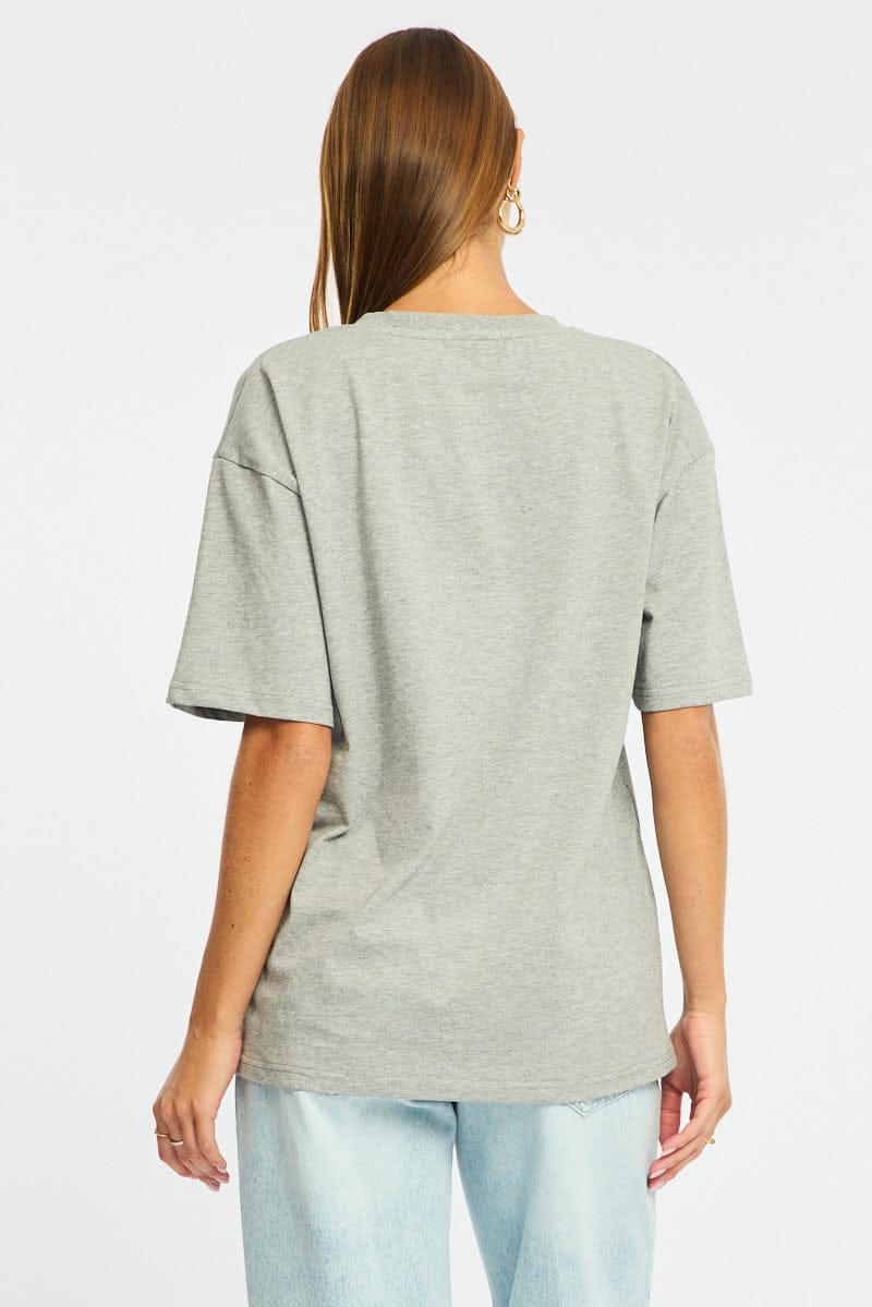 Grey Oversized Tee V-neck Short Sleeve for Ally Fashion