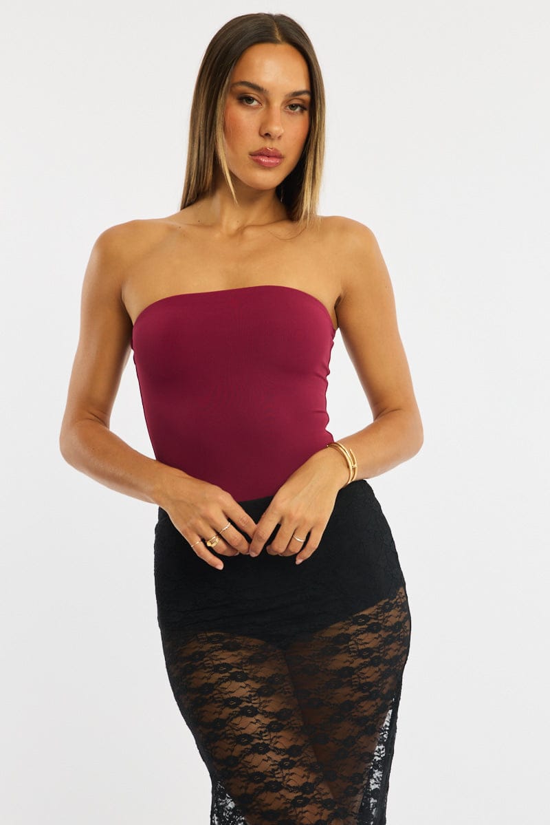 Red Bodysuit Boobtube Supersoft for Ally Fashion
