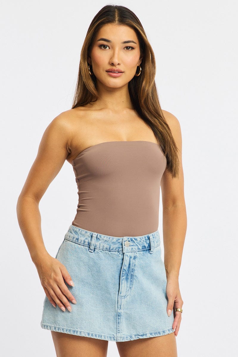 Brown Bodysuit Boobtube Supersoft for Ally Fashion