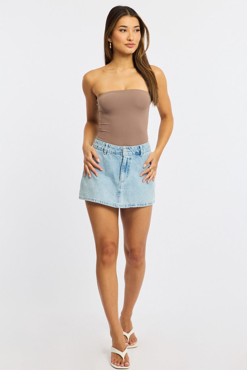 Brown Bodysuit Boobtube Supersoft for Ally Fashion