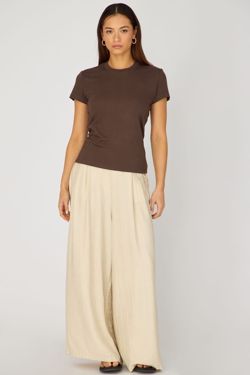 Brown Cotton T-shirt Short Sleeve Round Neck for Ally Fashion