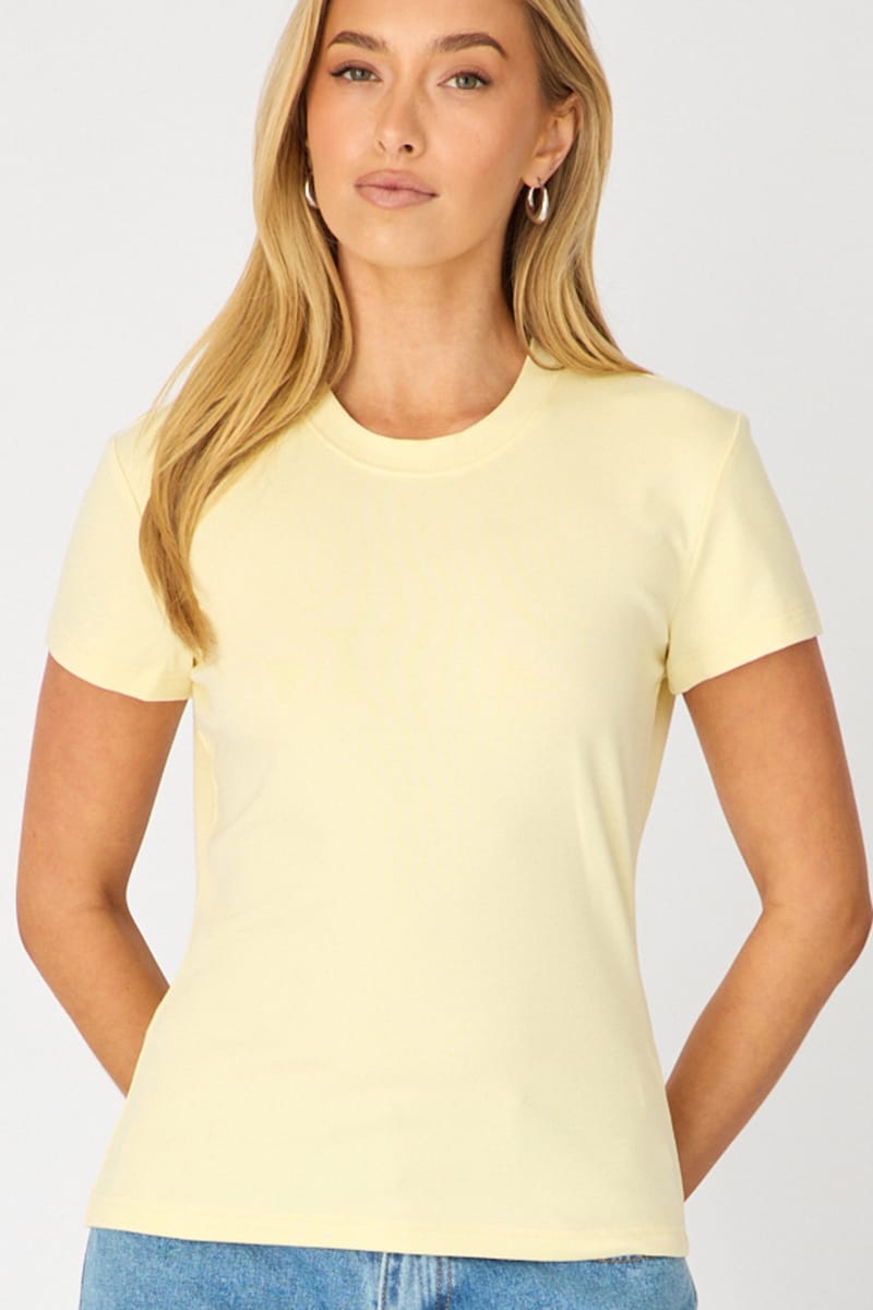 Yellow Cotton T-shirt Short Sleeve Round Neck for Ally Fashion