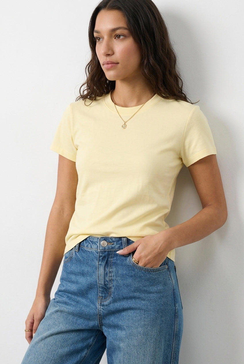 Yellow Cotton T-Shirt Short-Sleeve Round Neck from Ally Fashion