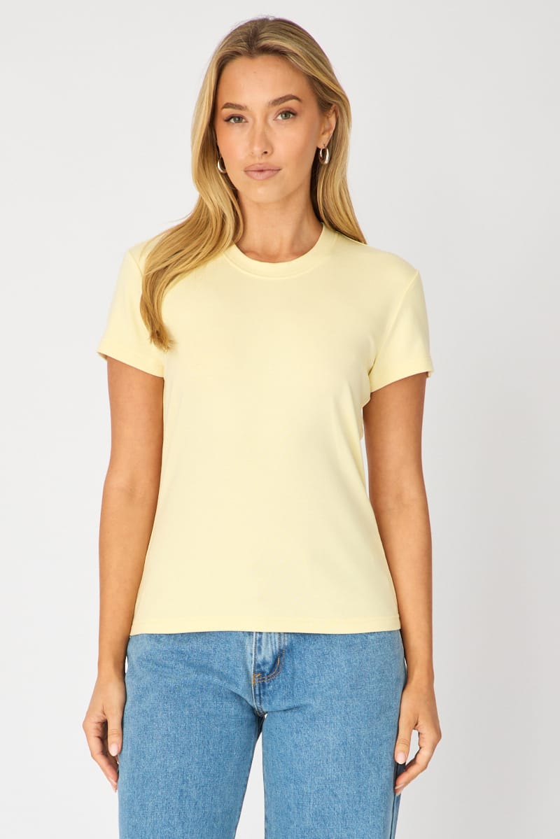 Yellow Cotton T-shirt Short Sleeve Round Neck for Ally Fashion