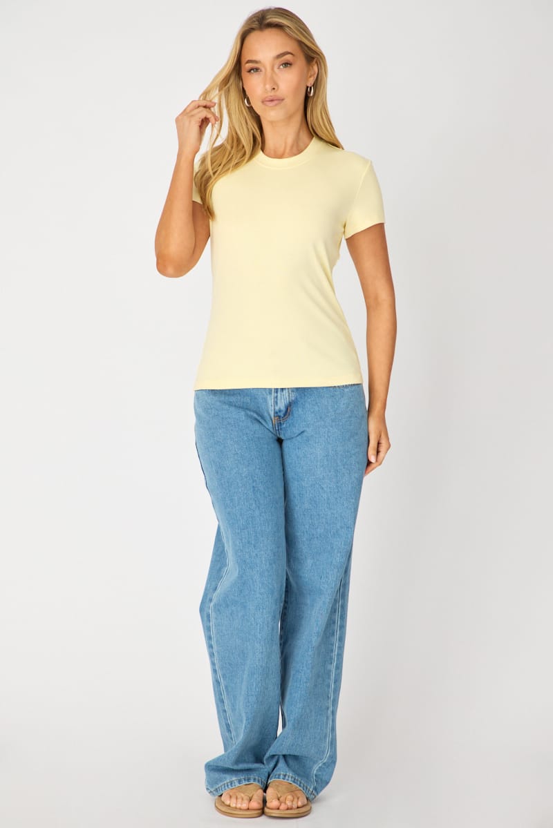 Yellow Cotton T-shirt Short Sleeve Round Neck for Ally Fashion