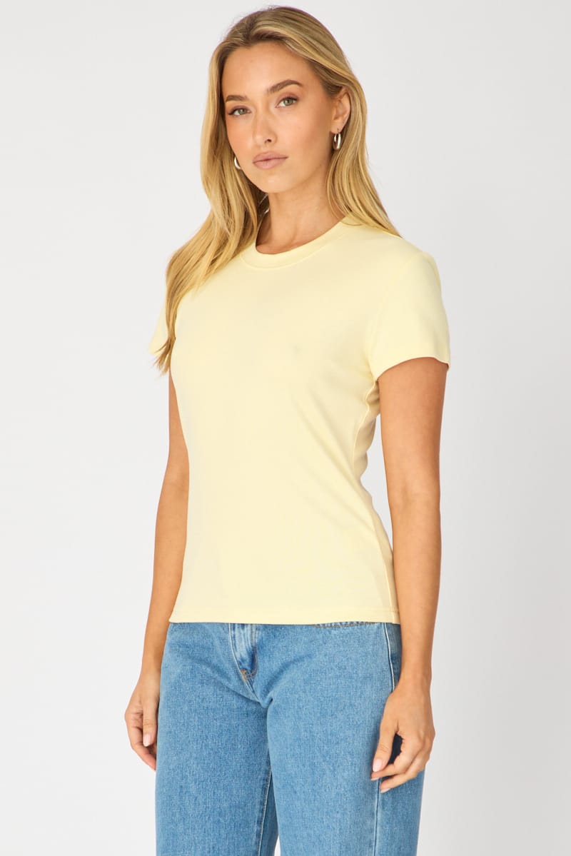 Yellow Cotton T-shirt Short Sleeve Round Neck for Ally Fashion