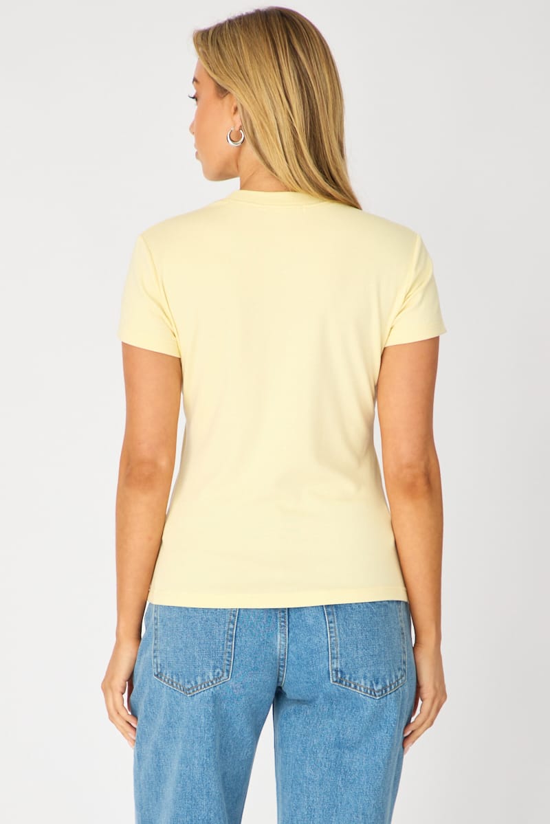 Yellow Cotton T-shirt Short Sleeve Round Neck for Ally Fashion