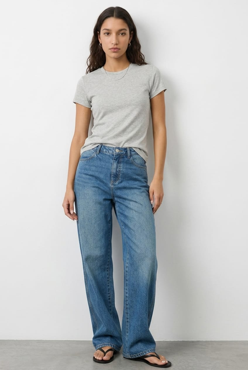 Light Grey Cotton T-shirt Short Sleeve Round Neck for Ally Fashion