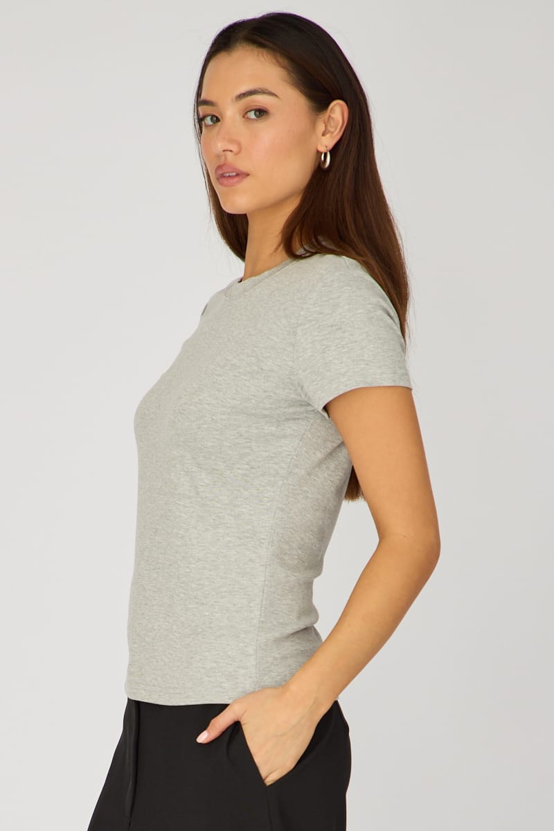 Grey Cotton T-shirt Short Sleeve Round Neck for Ally Fashion