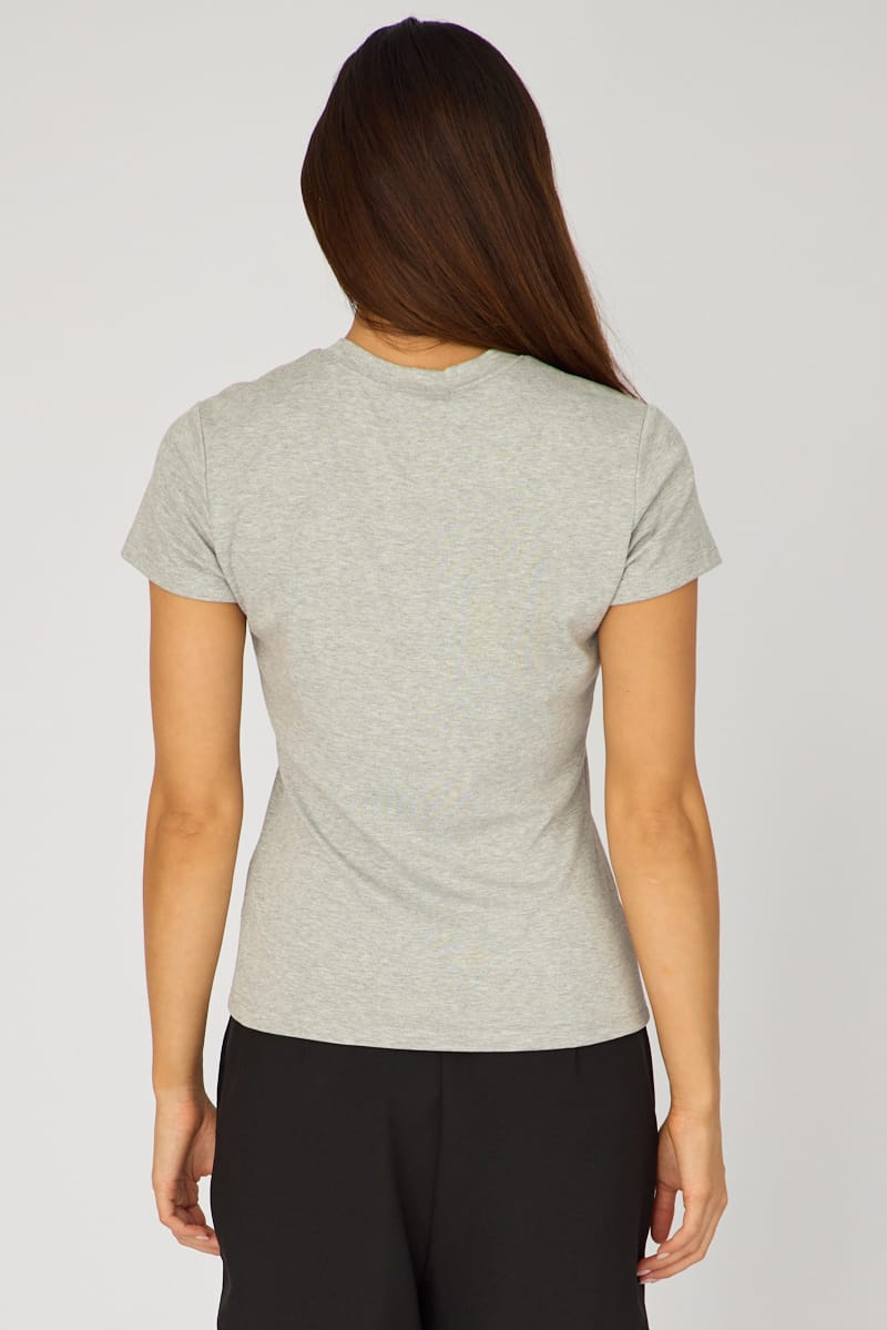 Light Grey Cotton T-shirt Short Sleeve Round Neck for Ally Fashion