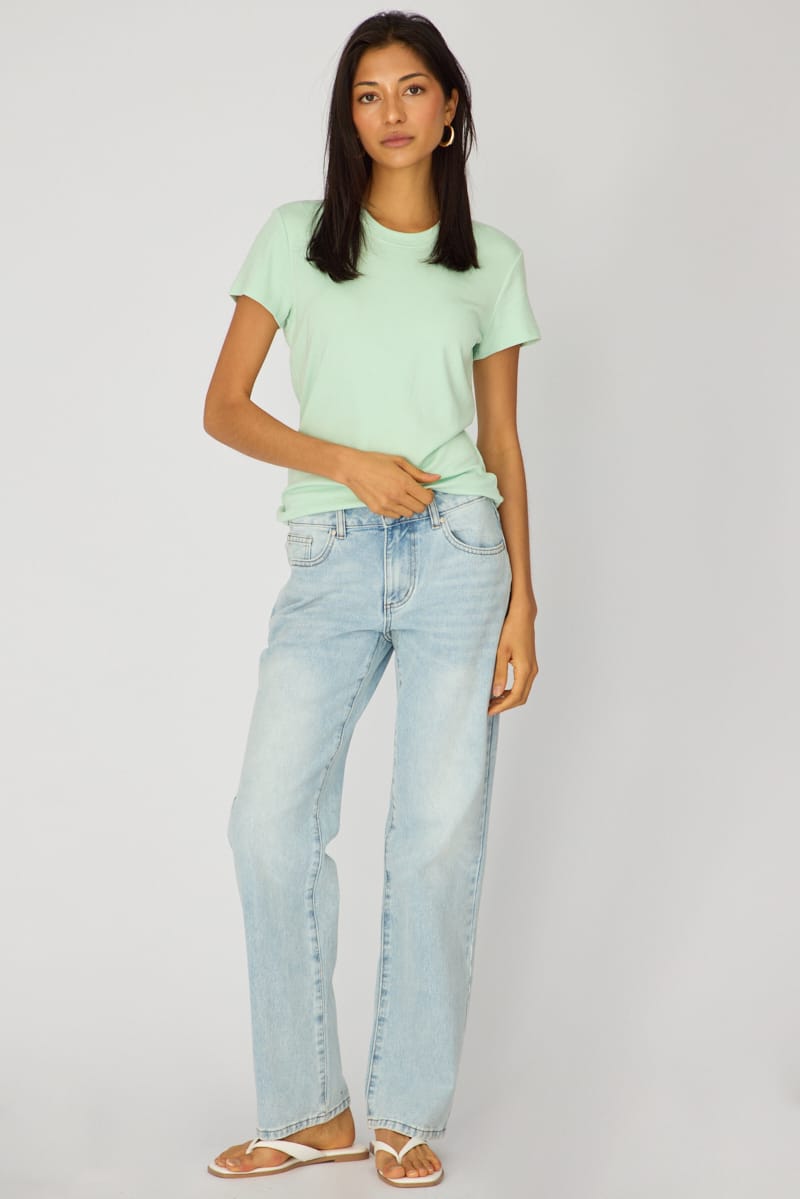 Green Cotton T-shirt Short Sleeve Round Neck for Ally Fashion