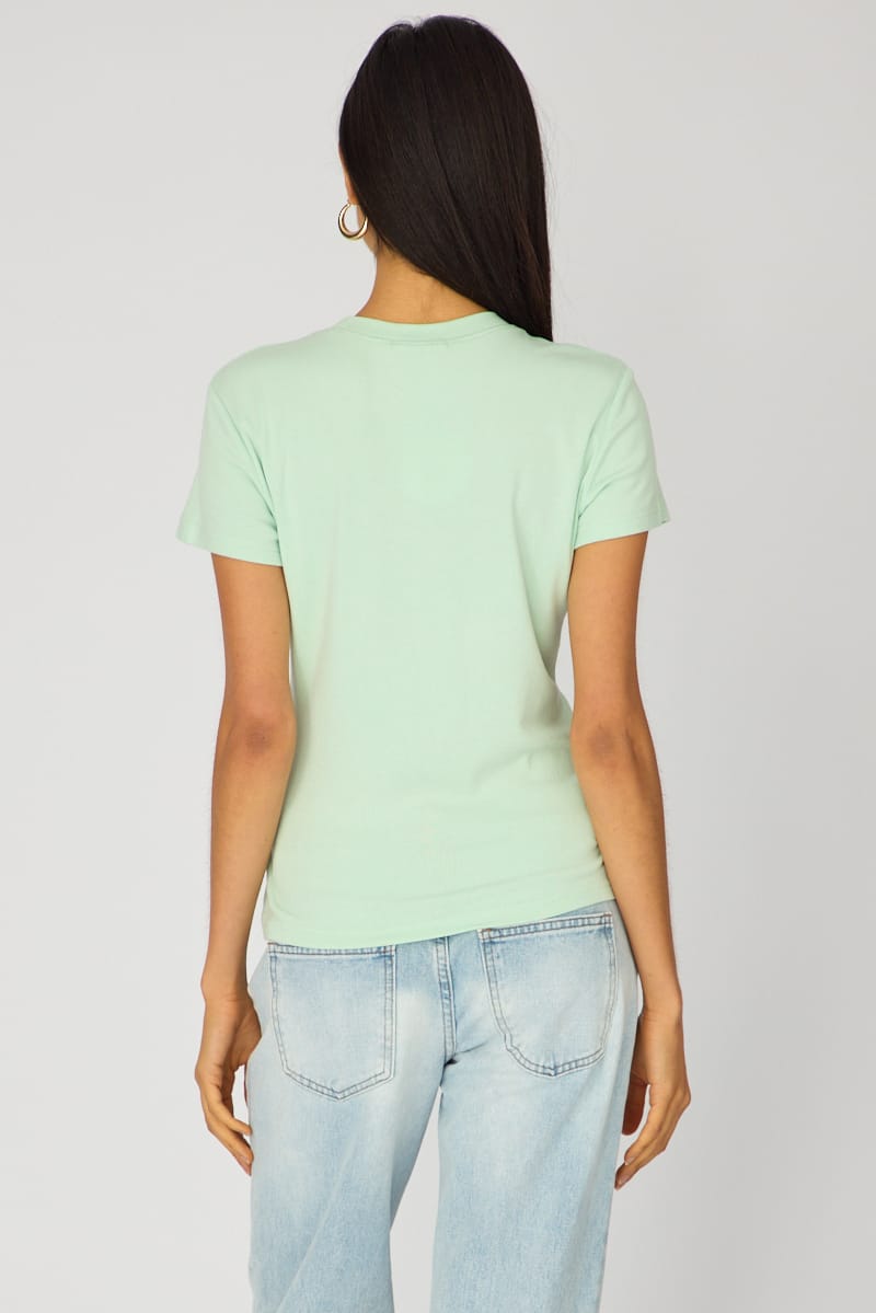 Green Cotton T-shirt Short Sleeve Round Neck for Ally Fashion