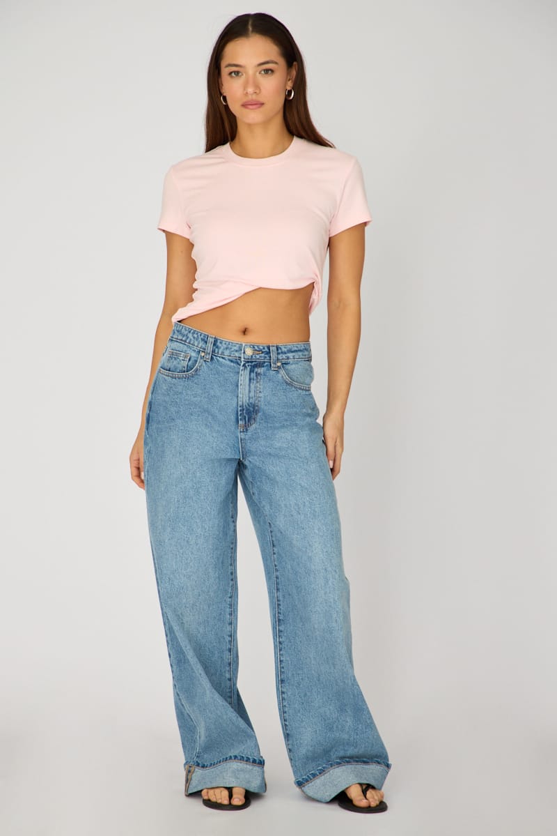 Pink Cotton T-shirt Short Sleeve Round Neck for Ally Fashion