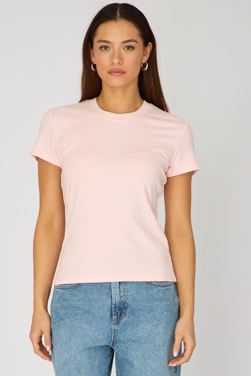 Pink Cotton T-shirt Short Sleeve Round Neck for Ally Fashion