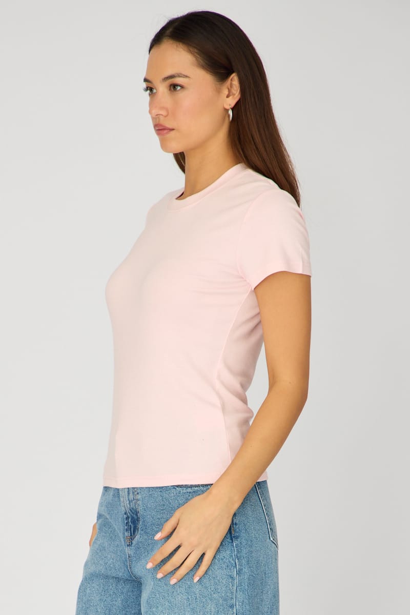 Pink Cotton T-shirt Short Sleeve Round Neck for Ally Fashion