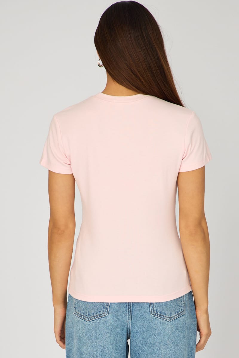 Pink Cotton T-shirt Short Sleeve Round Neck for Ally Fashion