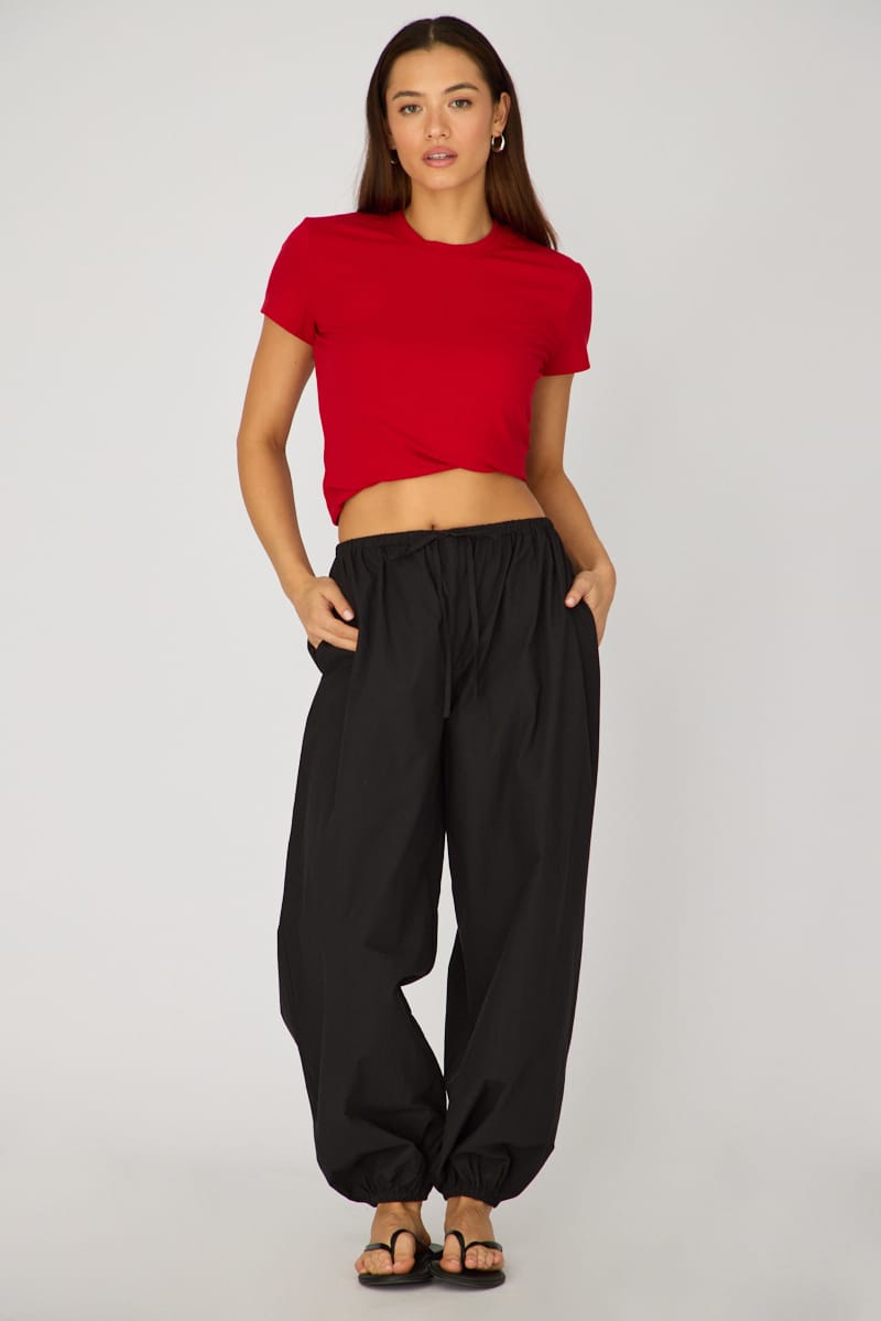 Red Cotton T-shirt Short Sleeve Round Neck for Ally Fashion