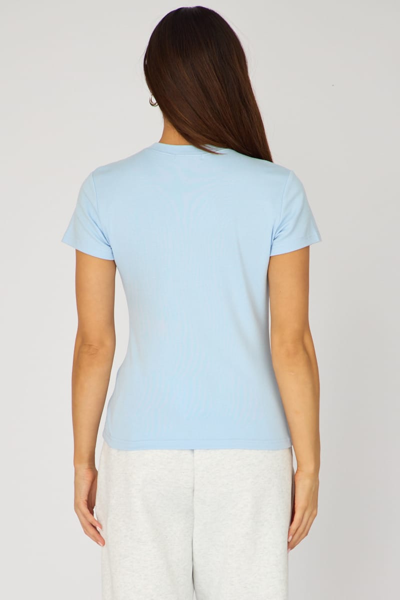 Blue Cotton T-shirt Short Sleeve Round Neck for Ally Fashion