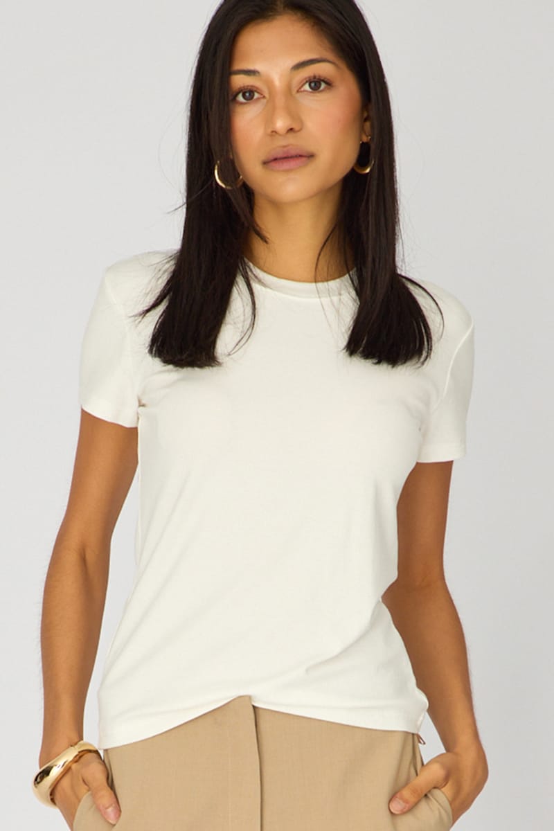 White Cotton T-shirt Short Sleeve Round Neck for Ally Fashion