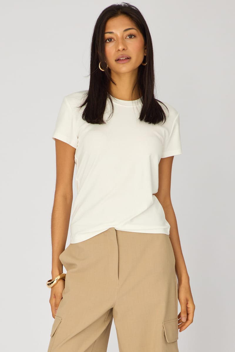 White Cotton T-shirt Short Sleeve Round Neck for Ally Fashion