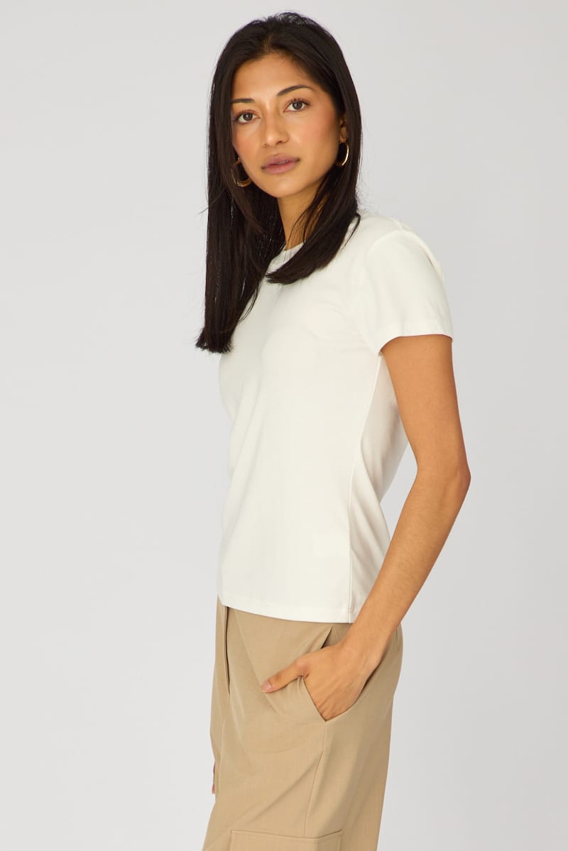 White Cotton T-shirt Short Sleeve Round Neck for Ally Fashion