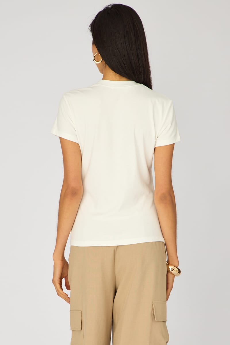 White Cotton T-shirt Short Sleeve Round Neck for Ally Fashion