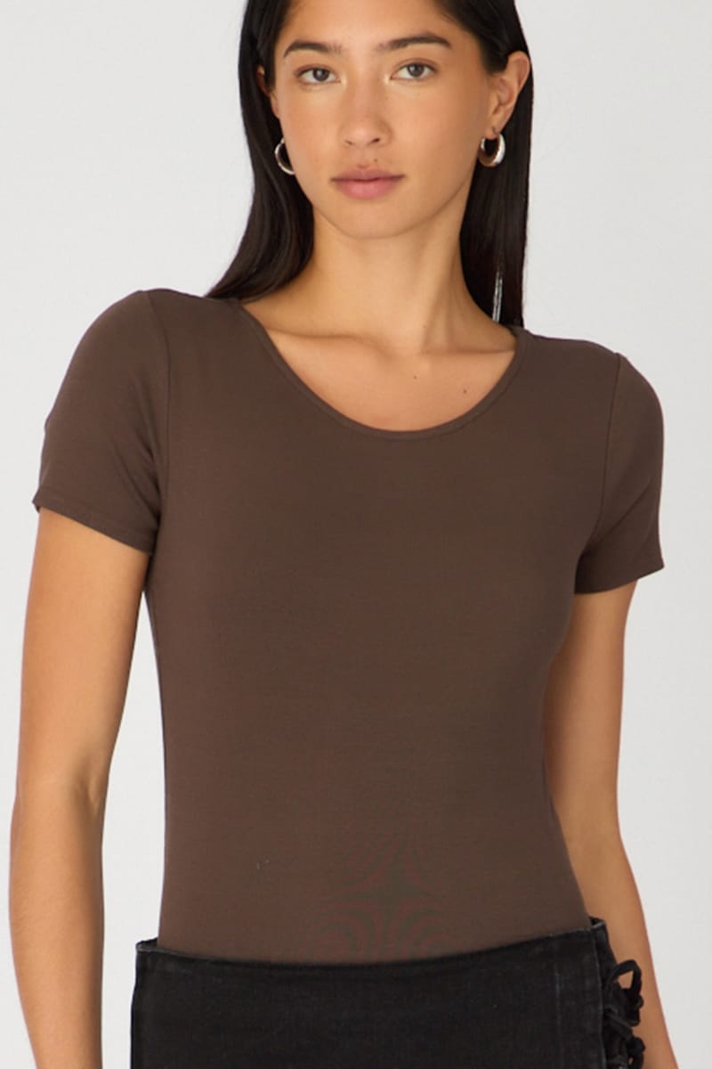 Brown Bodysuit Short Sleeve Round Neck for Ally Fashion