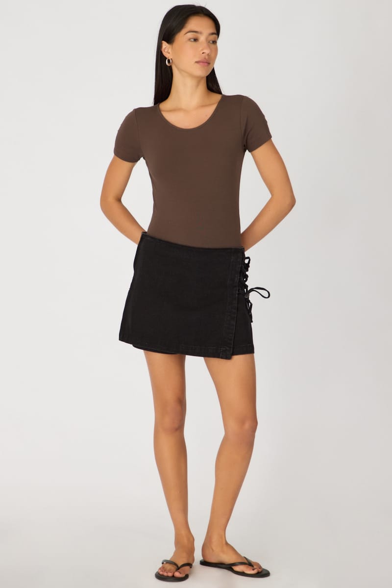 Brown Bodysuit Short Sleeve Round Neck for Ally Fashion