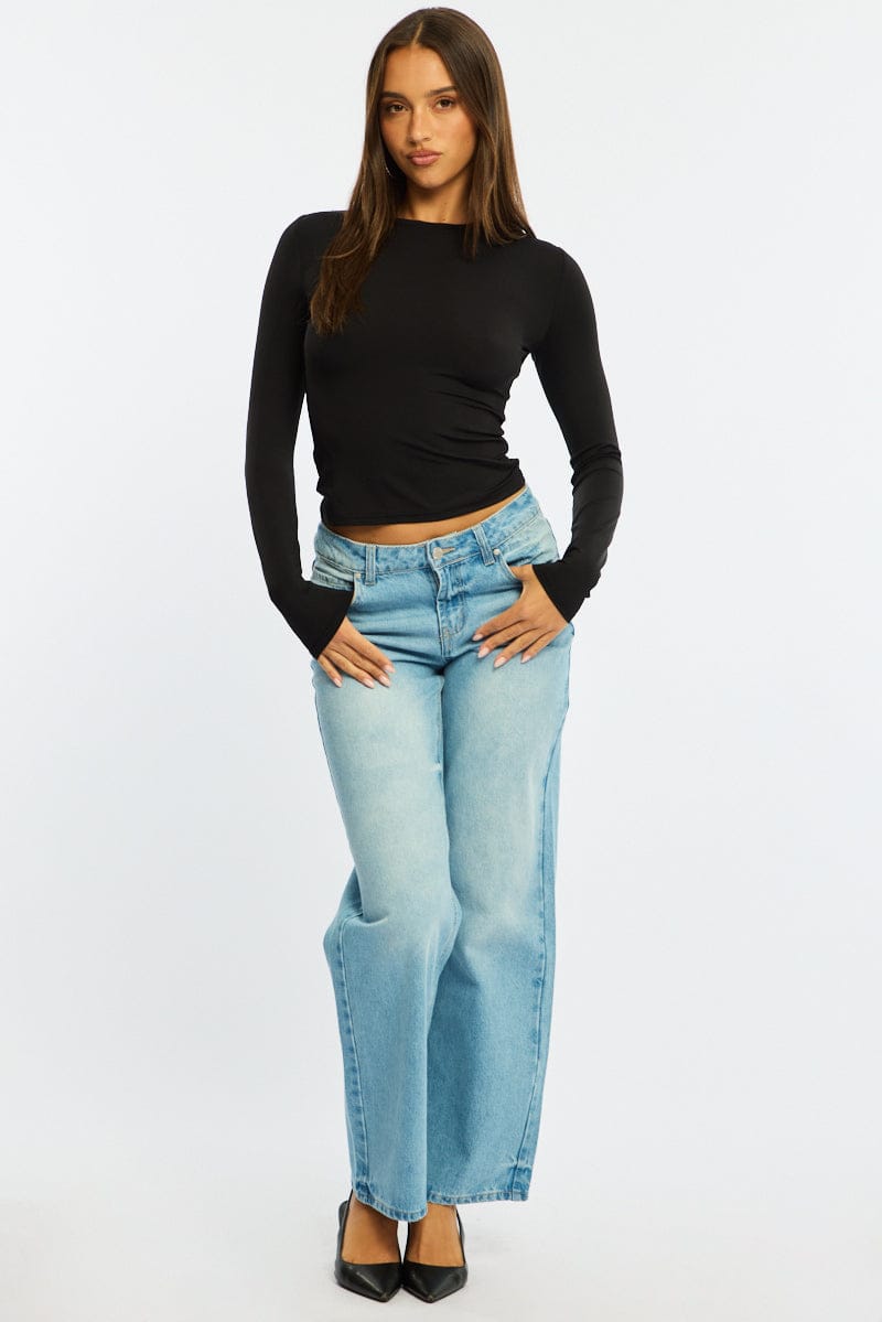 Black T-shirt - Long Sleeve - Skinny Fit - Round Neck - for Ally Fashion