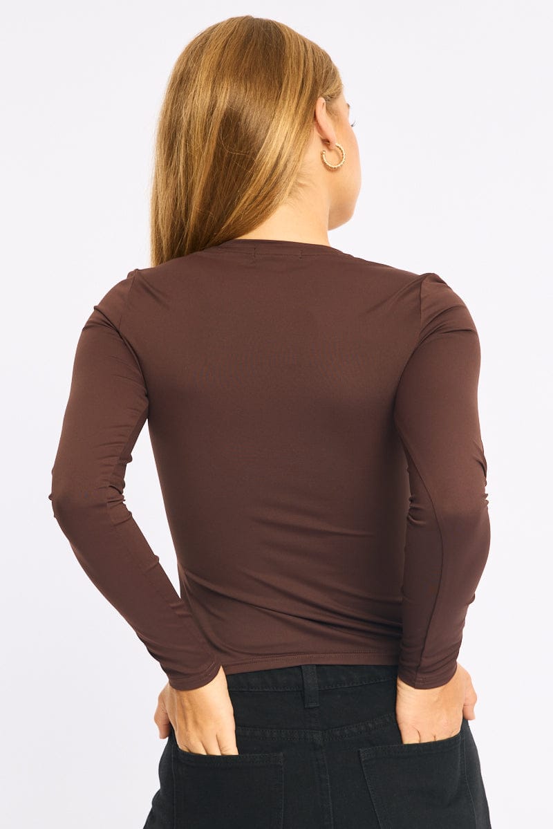 Brown T-shirt - Long Sleeve - Skinny Fit - Round Neck - for Ally Fashion