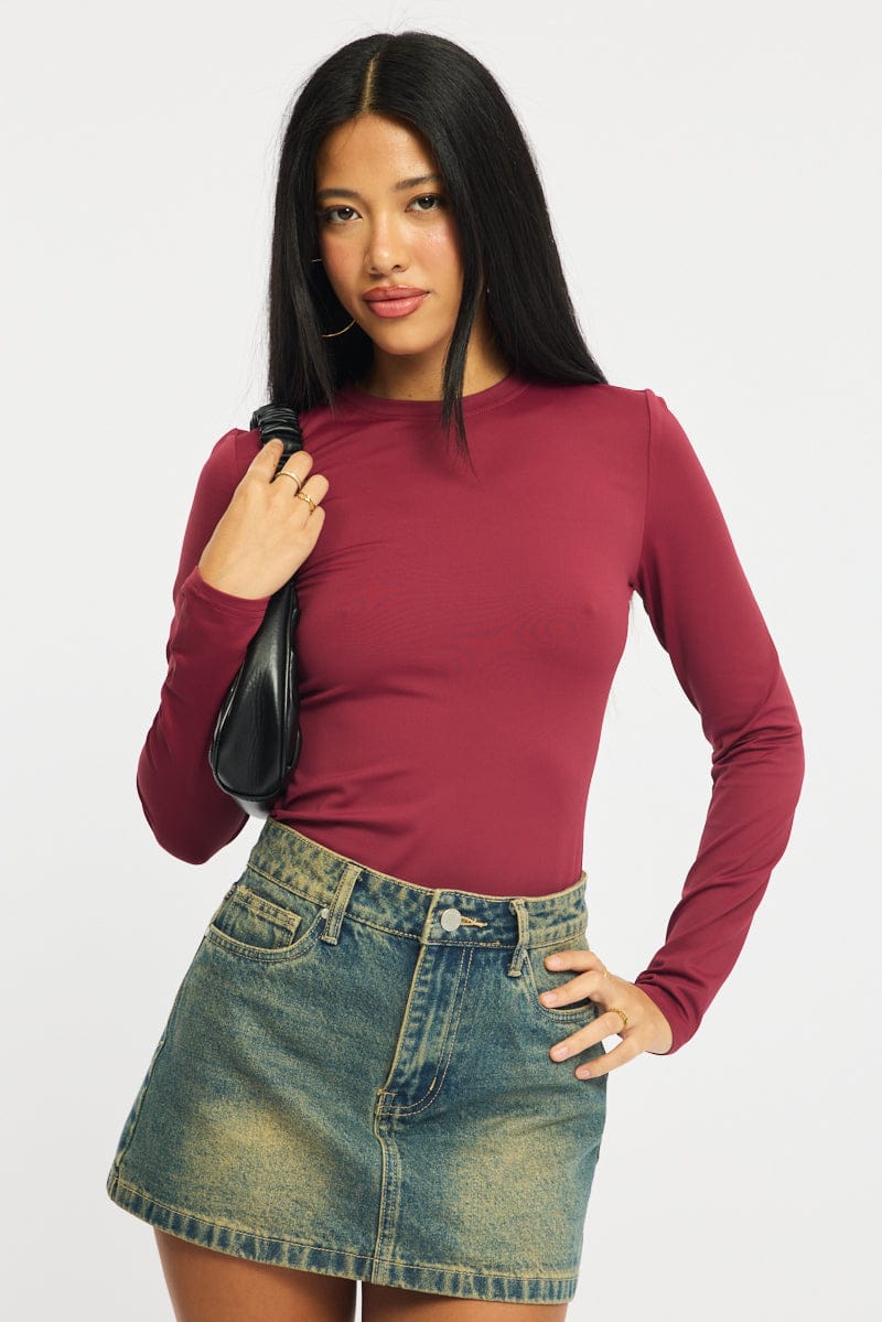 Red T-shirt - Long Sleeve - Skinny Fit - Round Neck - for Ally Fashion