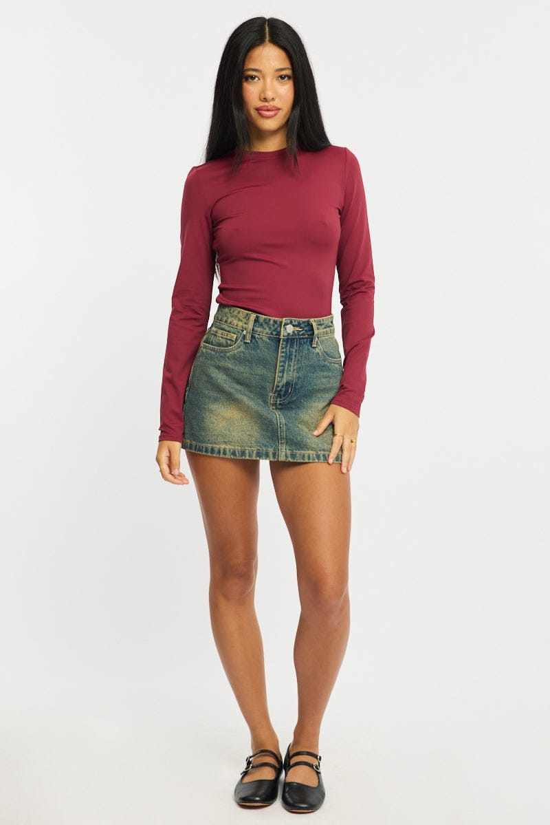 Red T-shirt - Long Sleeve - Skinny Fit - Round Neck - for Ally Fashion