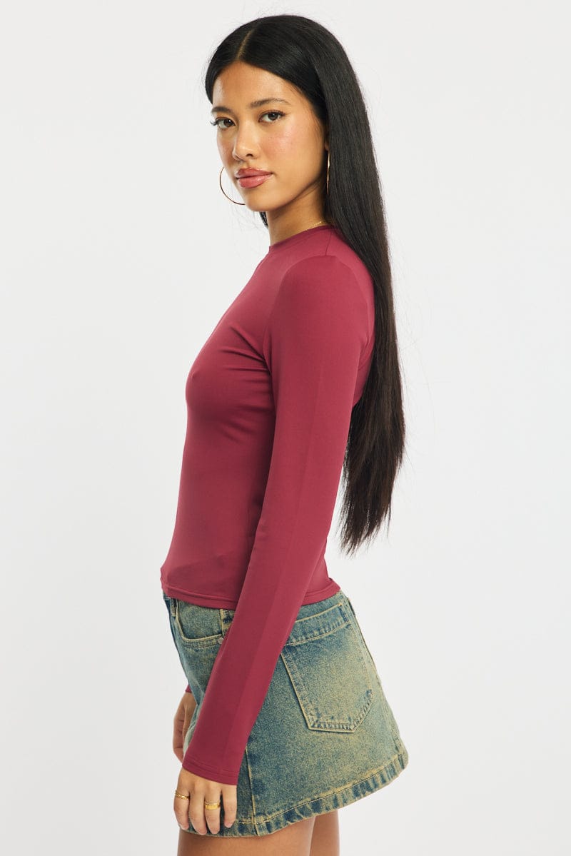 Red T-shirt - Long Sleeve - Skinny Fit - Round Neck - for Ally Fashion