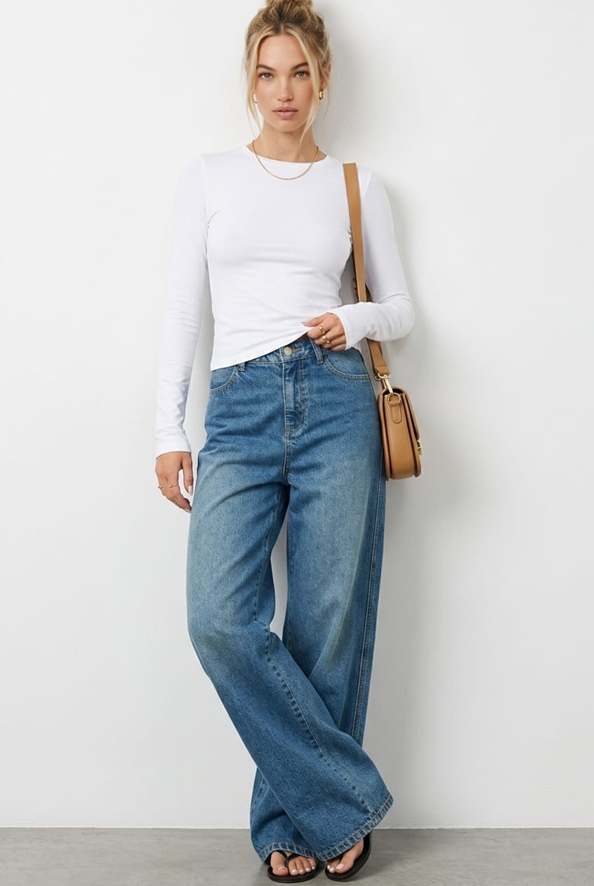 White Long Sleeve Skinny Fit T-Shirt for Ally Fashion
