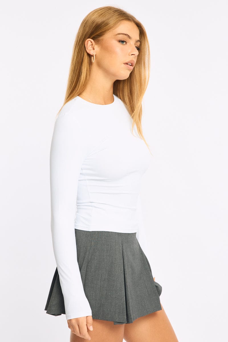 White T-shirt - Long Sleeve - Skinny Fit - Round Neck - for Ally Fashion