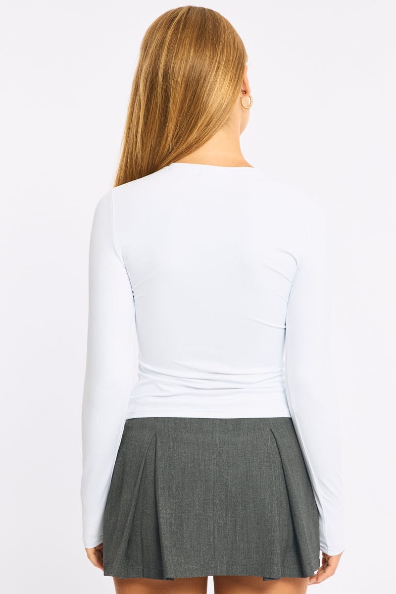 White T-shirt - Long Sleeve - Skinny Fit - Round Neck - for Ally Fashion