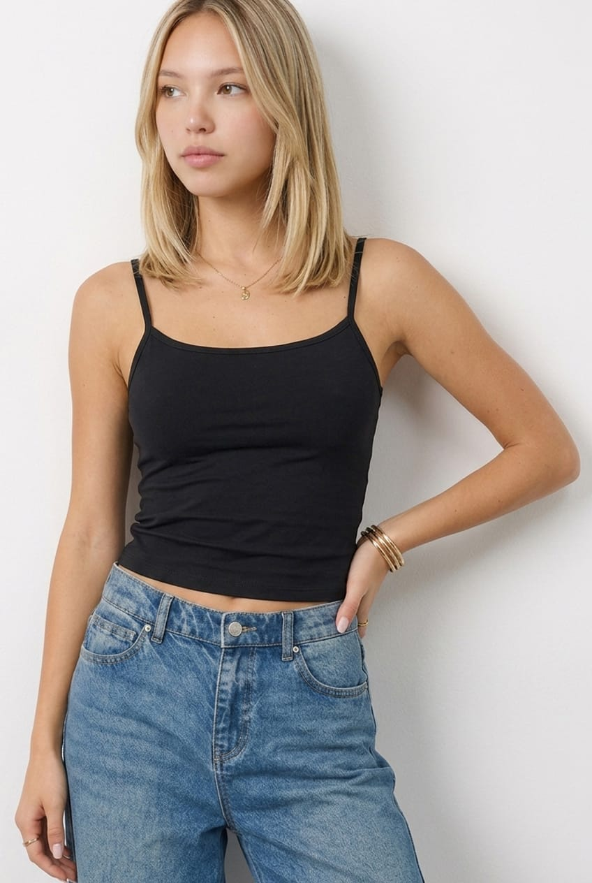 Black Supersoft Cami Scoop Neck Strappy Slim Fit for Ally Fashion