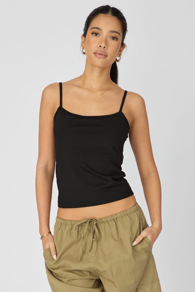 Black Supersoft Cami Scoop Neck Strappy Slim Fit for Ally Fashion