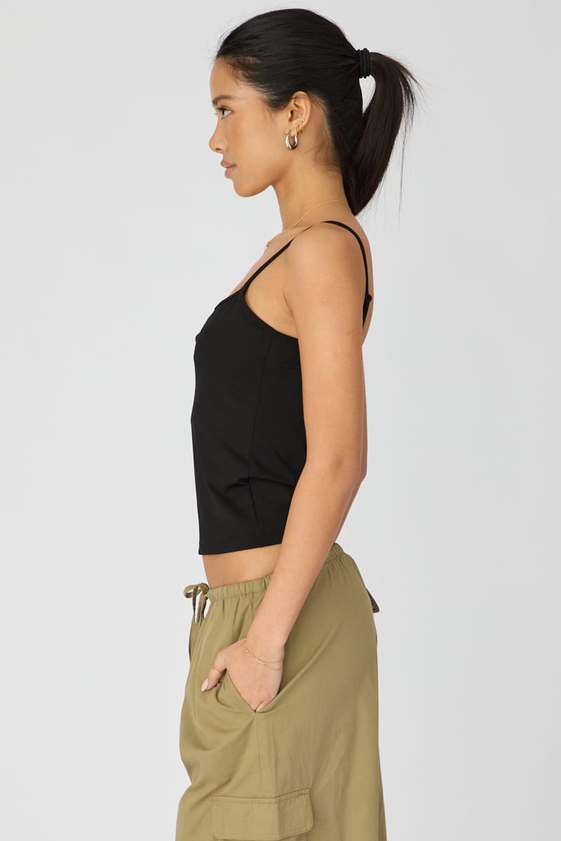 Black Supersoft Cami Scoop Neck Strappy Slim Fit for Ally Fashion