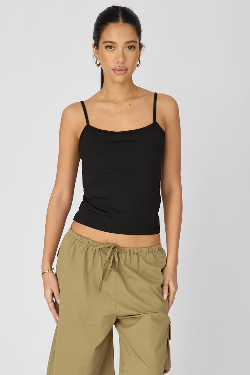 Black Supersoft Cami Scoop Neck Strappy Slim Fit for Ally Fashion