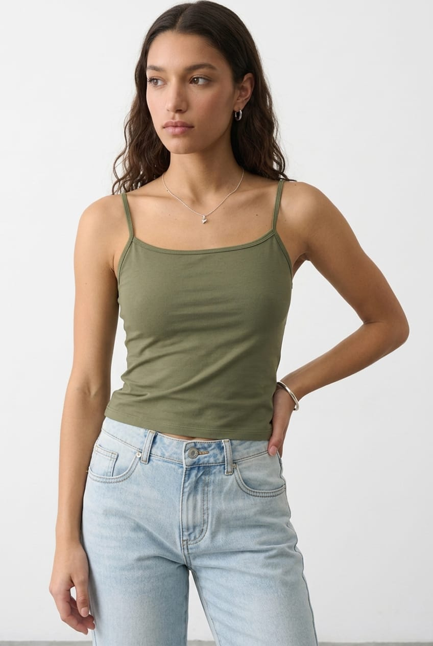 Green Supersoft Cami Scoop-Neck Strappy Slim-Fit from Ally Fashion