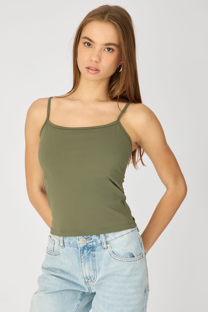 Green Supersoft Cami Scoop Neck Strappy Slim Fit for Ally Fashion