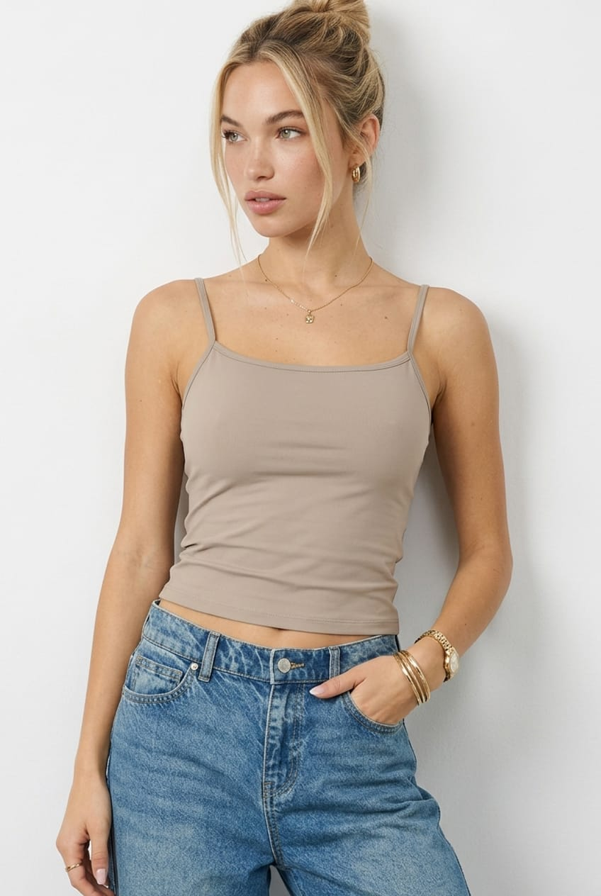 Brown Supersoft Cami Scoop-Neck Strappy Slim-Fit from Ally Fashion