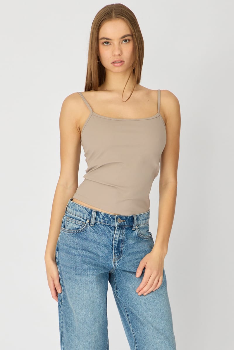 Brown Supersoft Cami Scoop Neck Strappy Slim Fit for Ally Fashion
